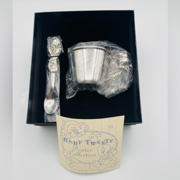 Warner Bros. Baby Tweety Looney Tunes Pewter Feeding Set-RARE NIB Signed - Picture 4 of 9